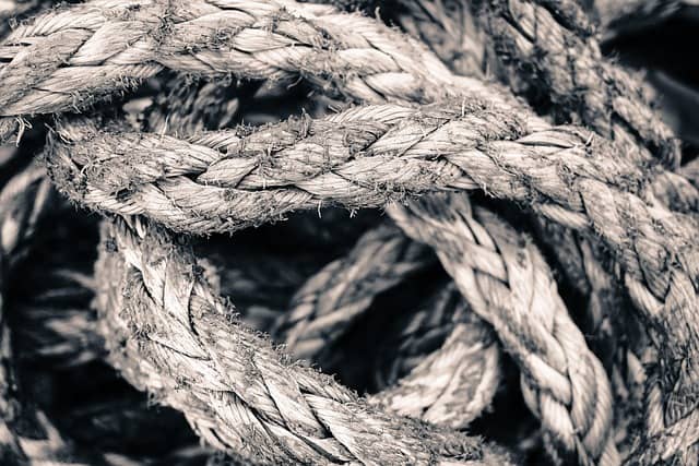A tangled rope. Complex problems emerge from interactions, so pull the right strand instead of looking for one root cause.